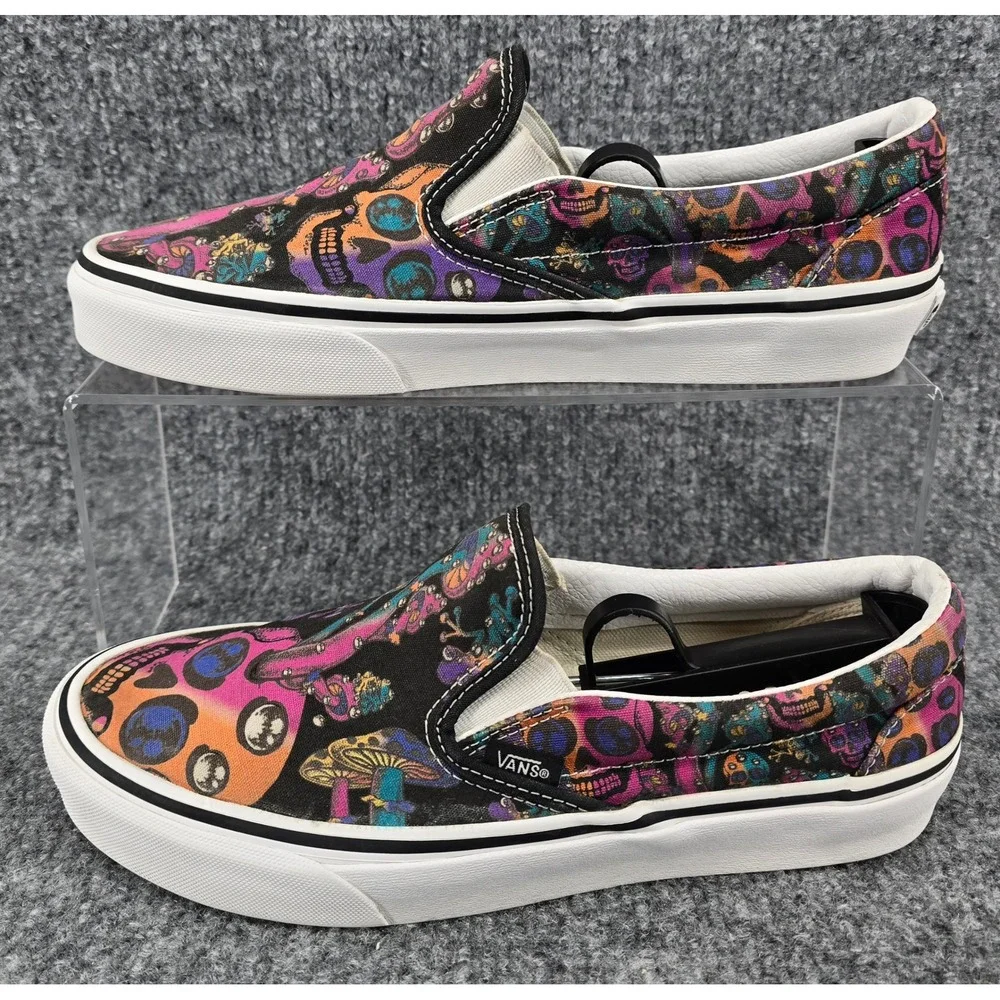 Vans Trippy Drip Slip-On Shoes M7.5 W9 Black Multi Skull Mushroom Psychedelic